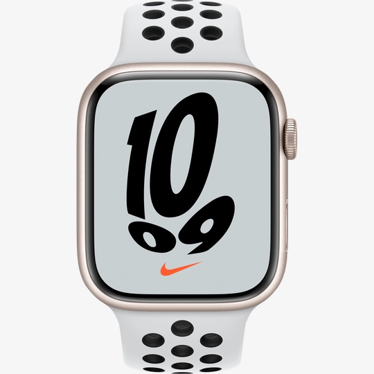 Apple Watch Nike Series 7 GPS, 45mm, Starlight, Pure Platinum/Black Nike  Sport Band purchase: price MKNA3GK/A, installments - iSpace