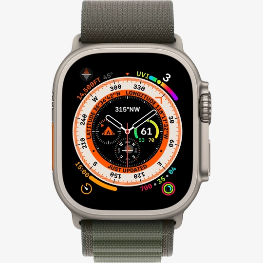 Apple Watch Ultra GPS + Cellular, 49mm, Natural, Green Alpine Loop